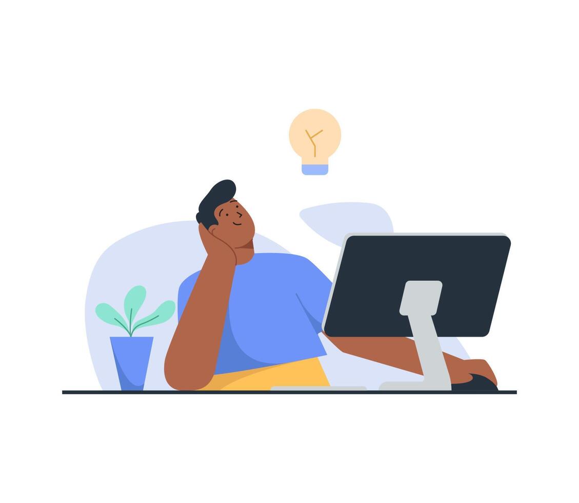ui flat design illustration worker looking for ideas vector