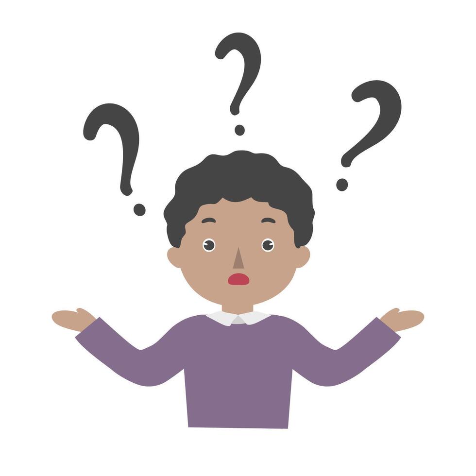 Illustration of dark skin man confused with question mark vector