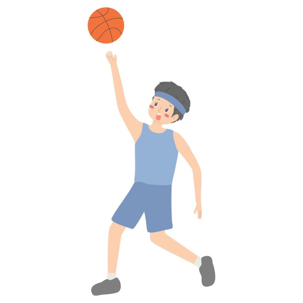 Illustration of young boy playing basket ball vector