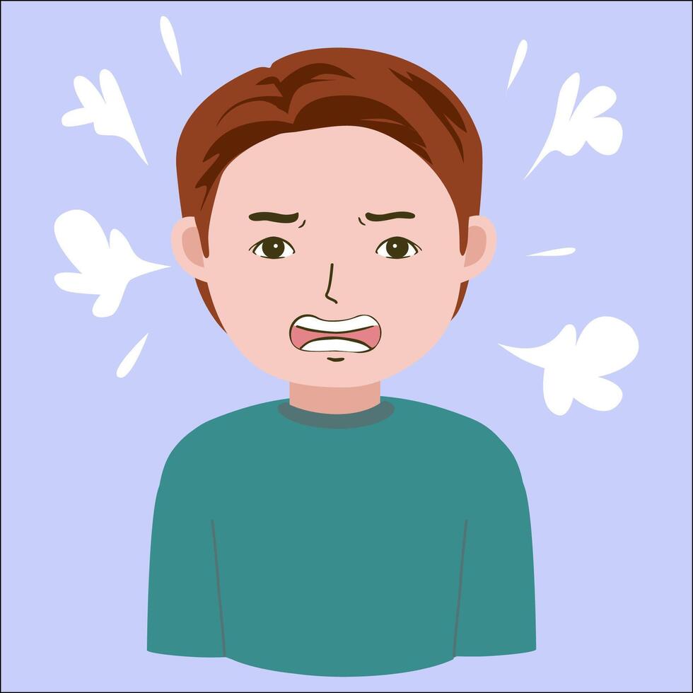 Illustration of young man angry, expression and emotion, isolated on blue background vector