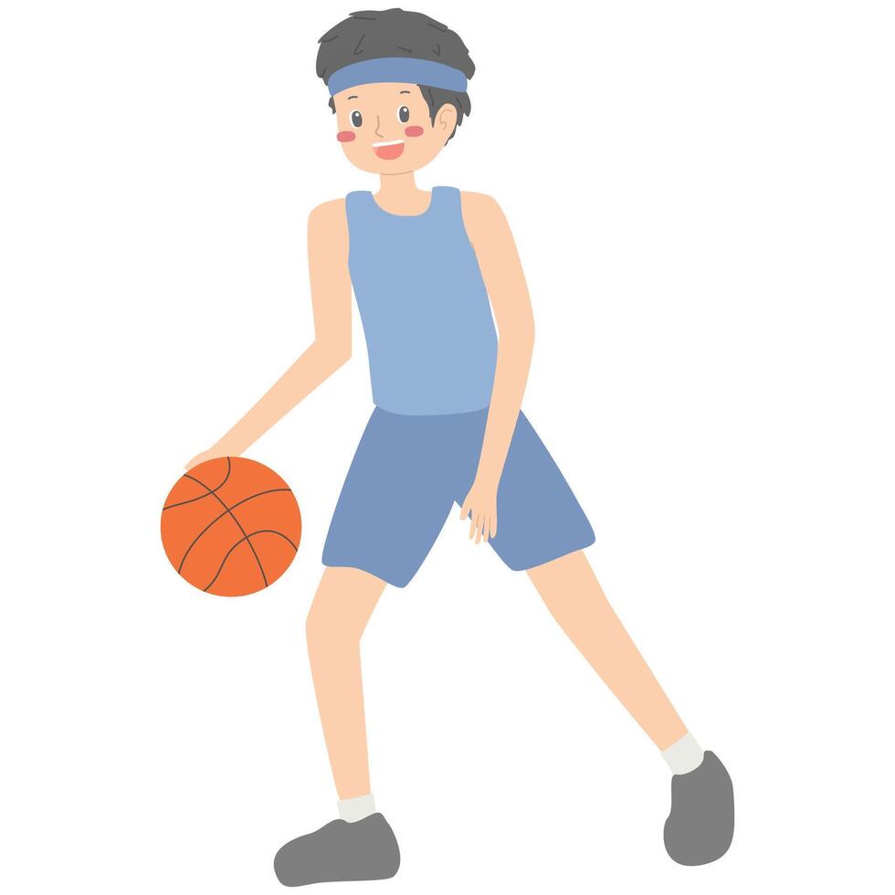 Illustration of young boy playing basket ball vector