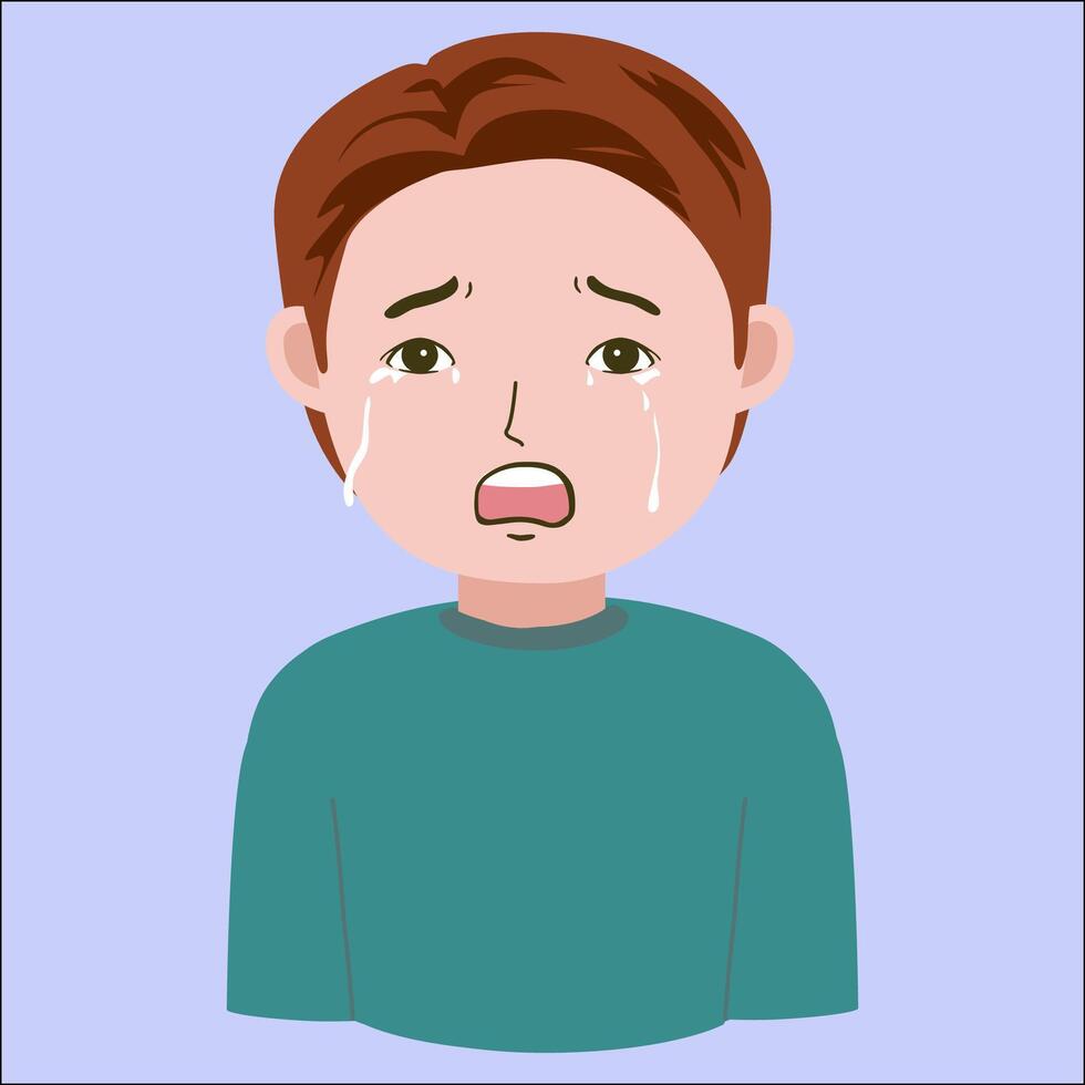 Illustration of young man sad and crying, isolated in blue background vector