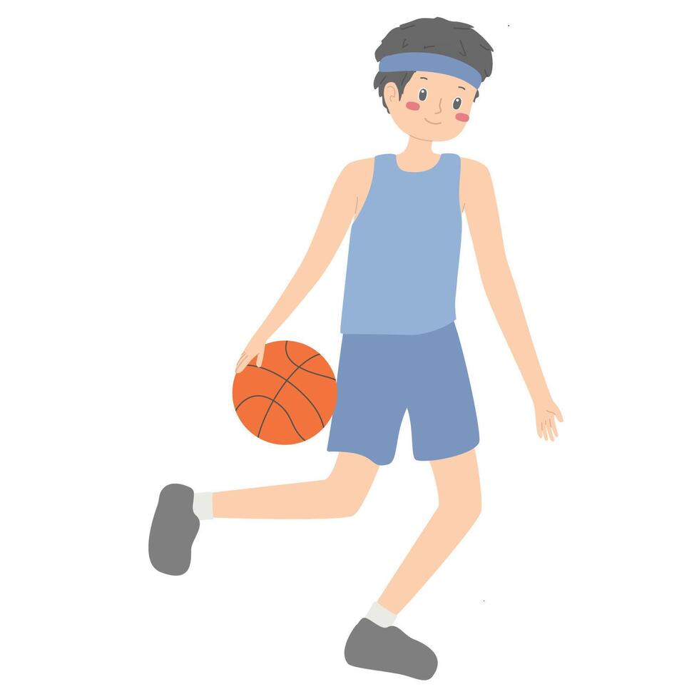 Illustration of young boy playing basket ball vector