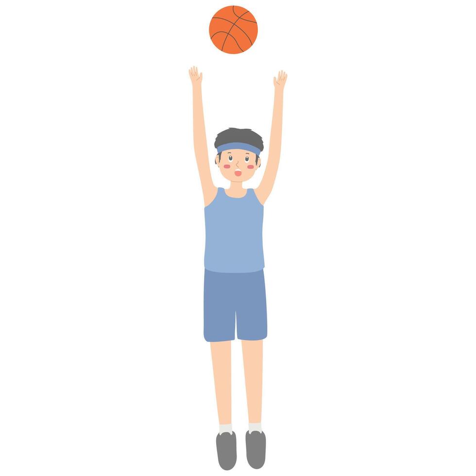 Illustration of young boy playing basket ball vector