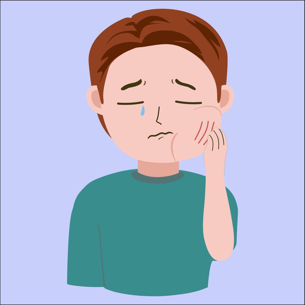 Illustration graphic of young man toothache, swollen cheek, allergic symptoms, good for showing sick symptoms vector
