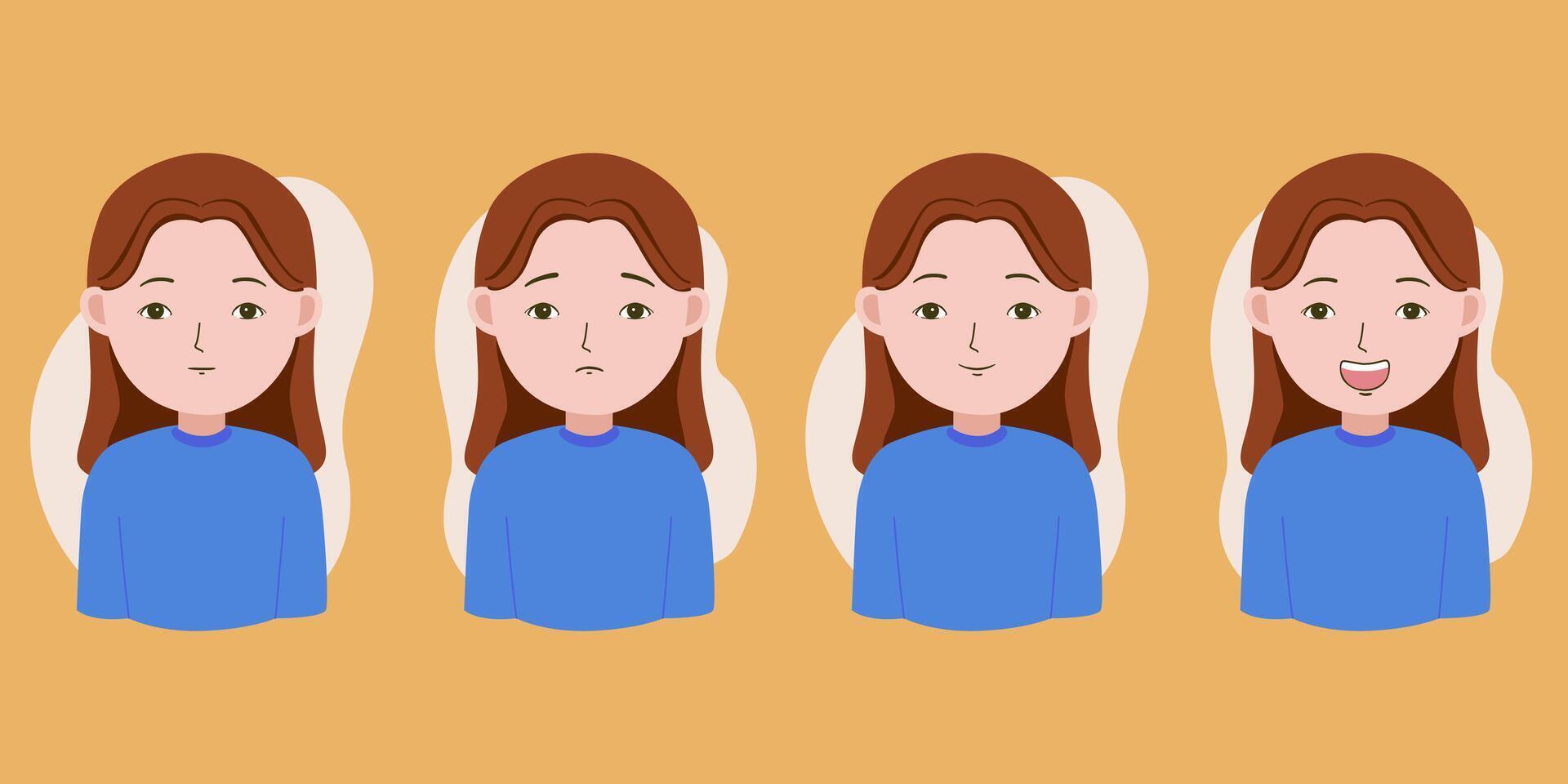 Illustration of emotion of a woman on orang background vector