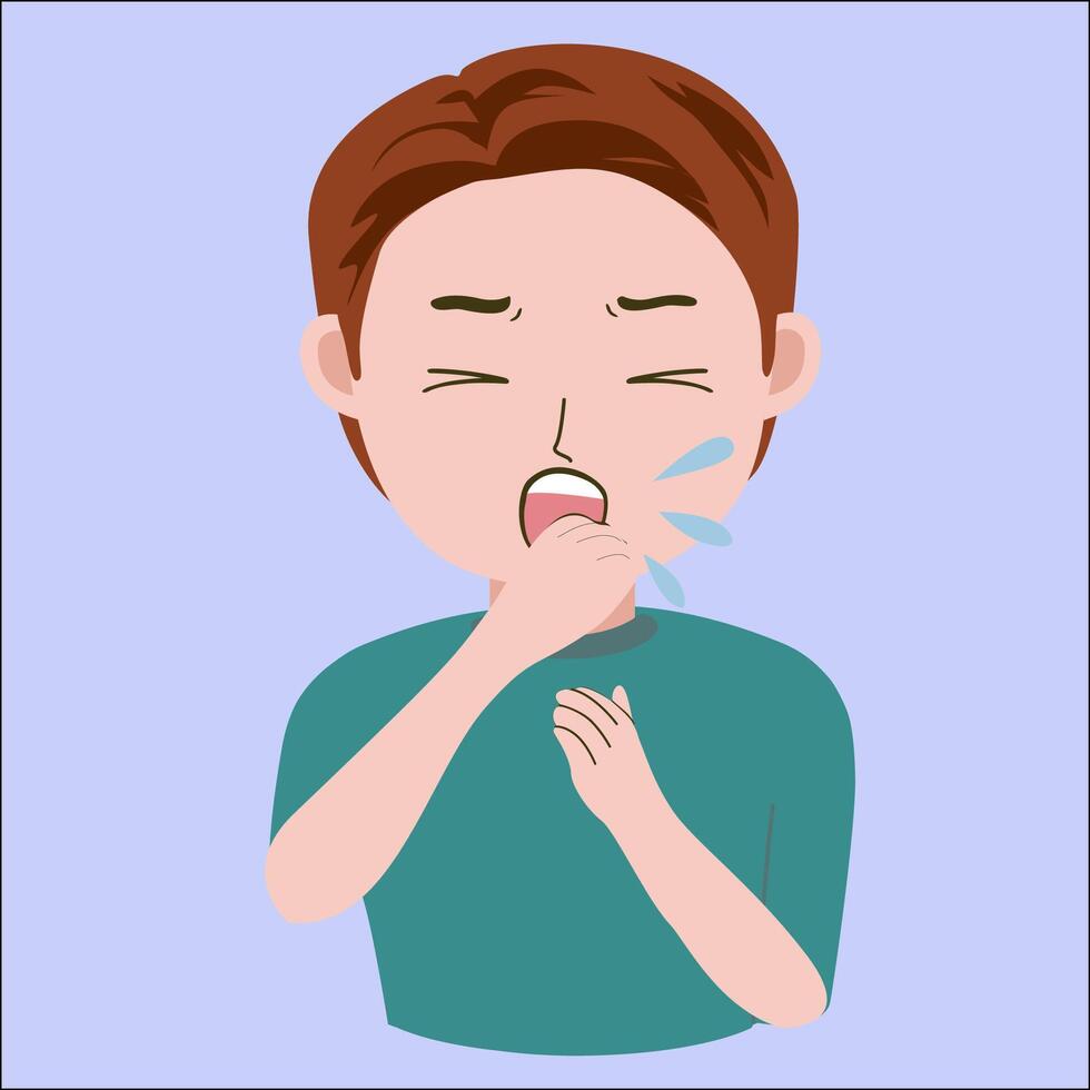 Illustration graphic of young man coughing, good for showing sick symptoms vector