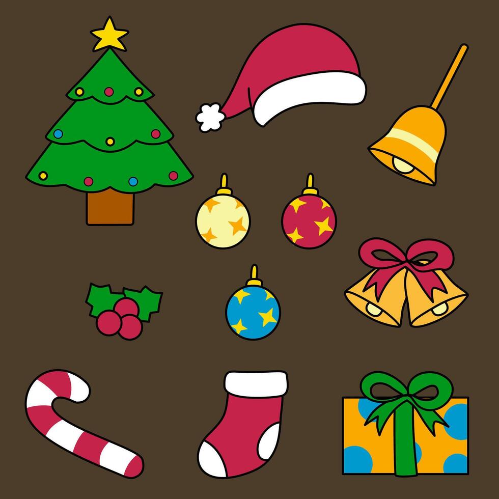 Illustration of christmas icons set vector
