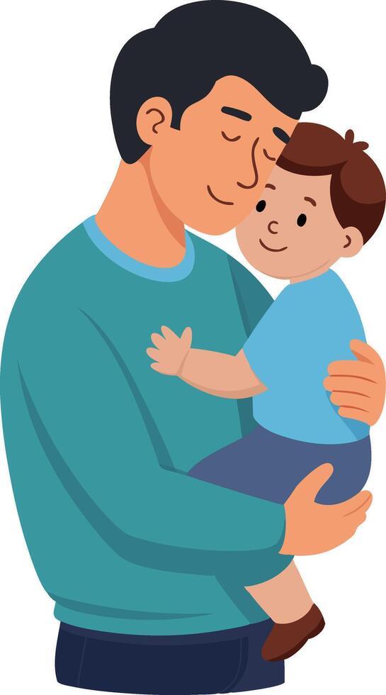 Illustration of a Father Hugging His Son While Wearing His Shirt vector
