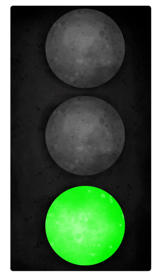 LED traffic lights showing red, amber or green lights. png