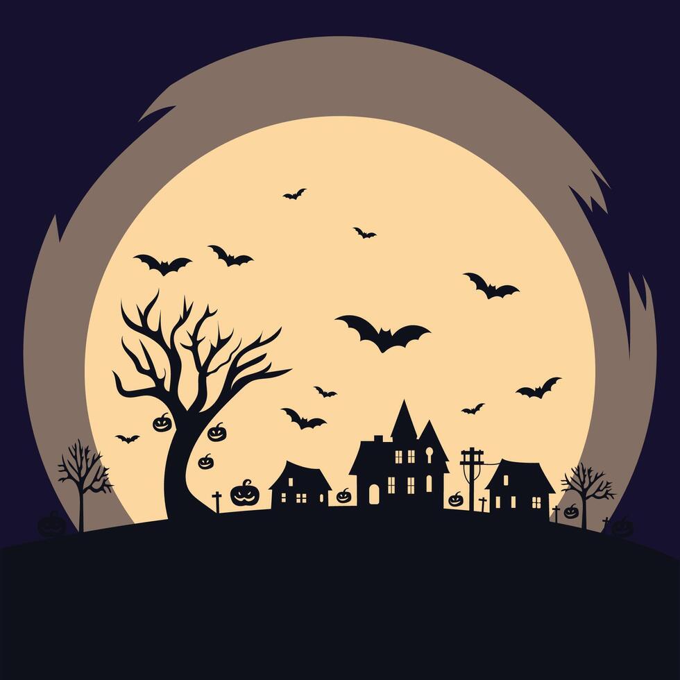 Halloween background with castle trees and bats. illustration. vector