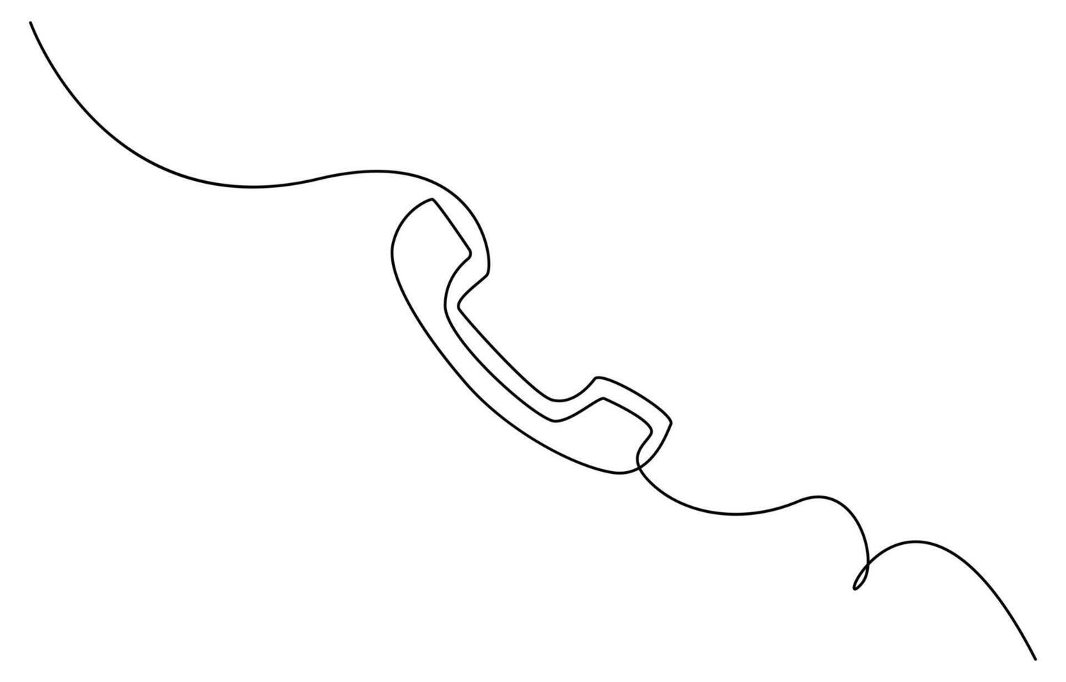 Line drawing handset cell. Single draw phone icon, line art contact us concept, telephone continuous monoline drawing vector