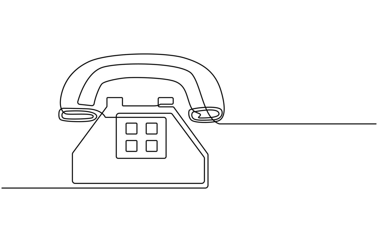 Line drawing handset cell. Single draw phone icon, line art contact us concept, telephone continuous monoline drawing vector