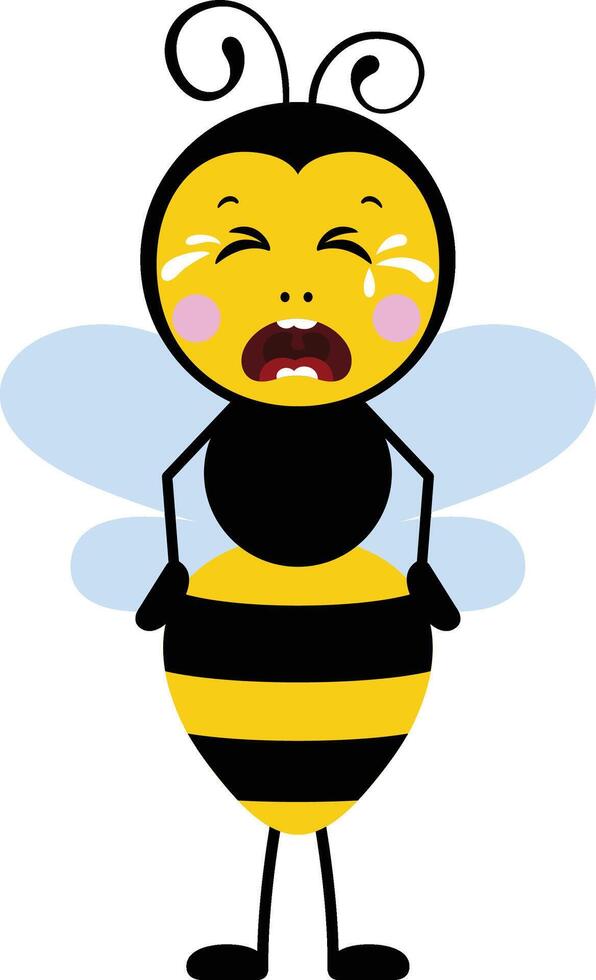 Cute bee sad and crying vector