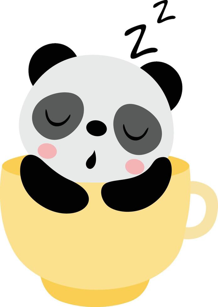 Cute panda sleeping inside a yellow cup vector