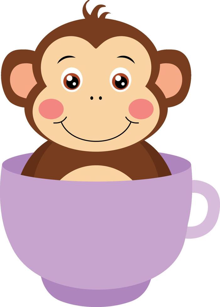 Adorable monkey inside a purple cup vector