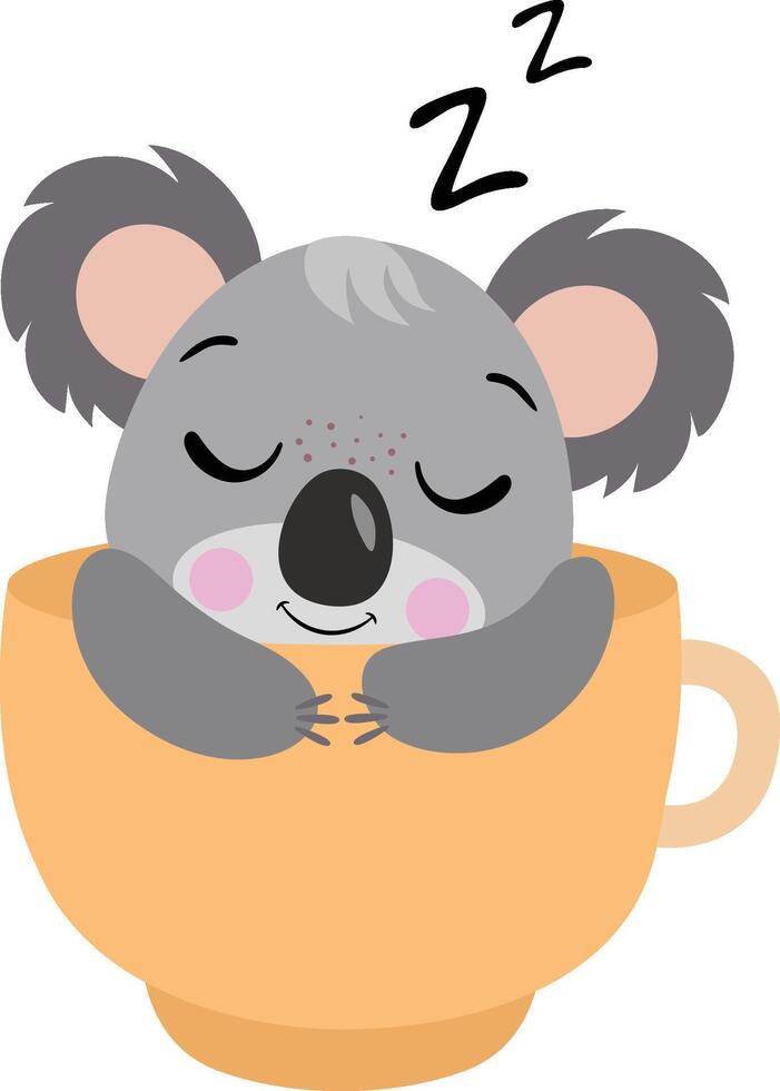 Cute koala sleeping inside a orange cup vector