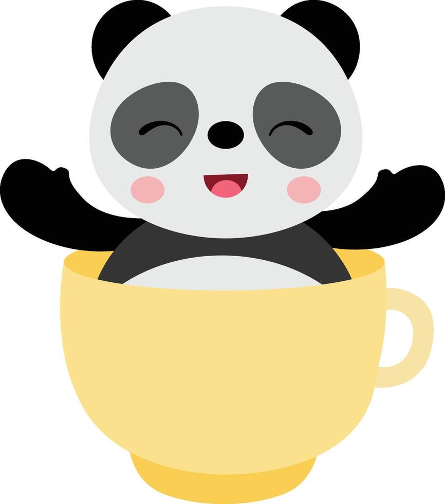 Happy panda inside a yellow cup vector
