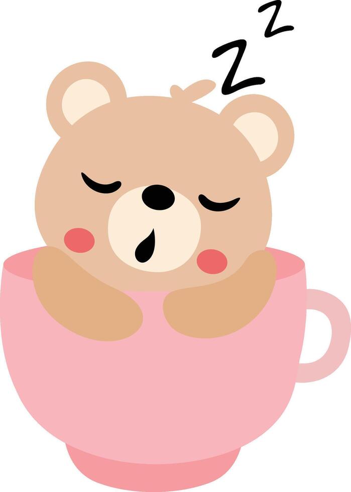 Cute teddy bear sleeping inside a pink cup vector
