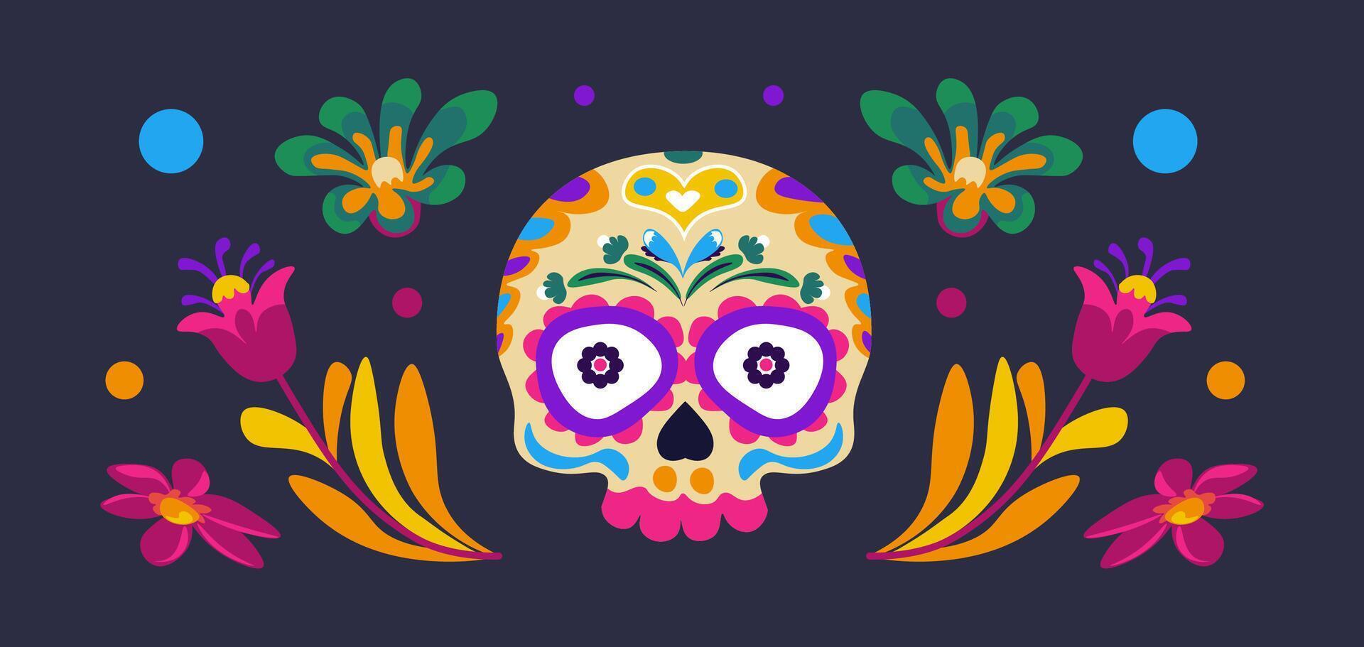 Floral Skull with Colorful Elements vector