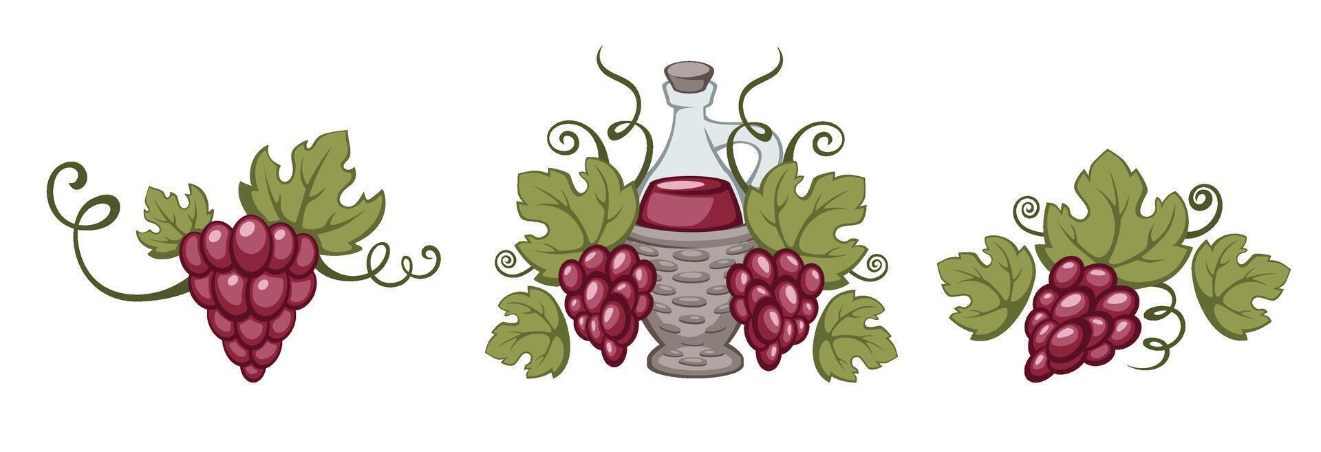 Wine Bottle Grapes Barrel Illustration vector