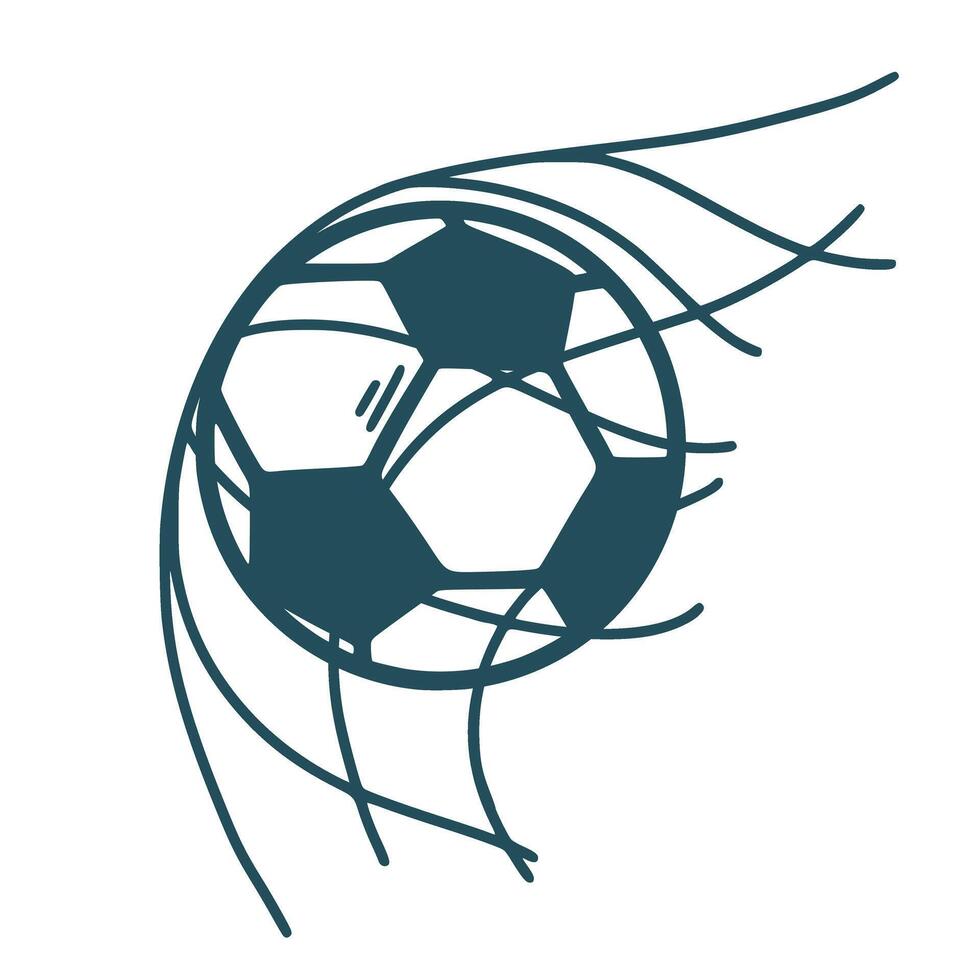 Soccer ball in net doodle sketch style illustration vector