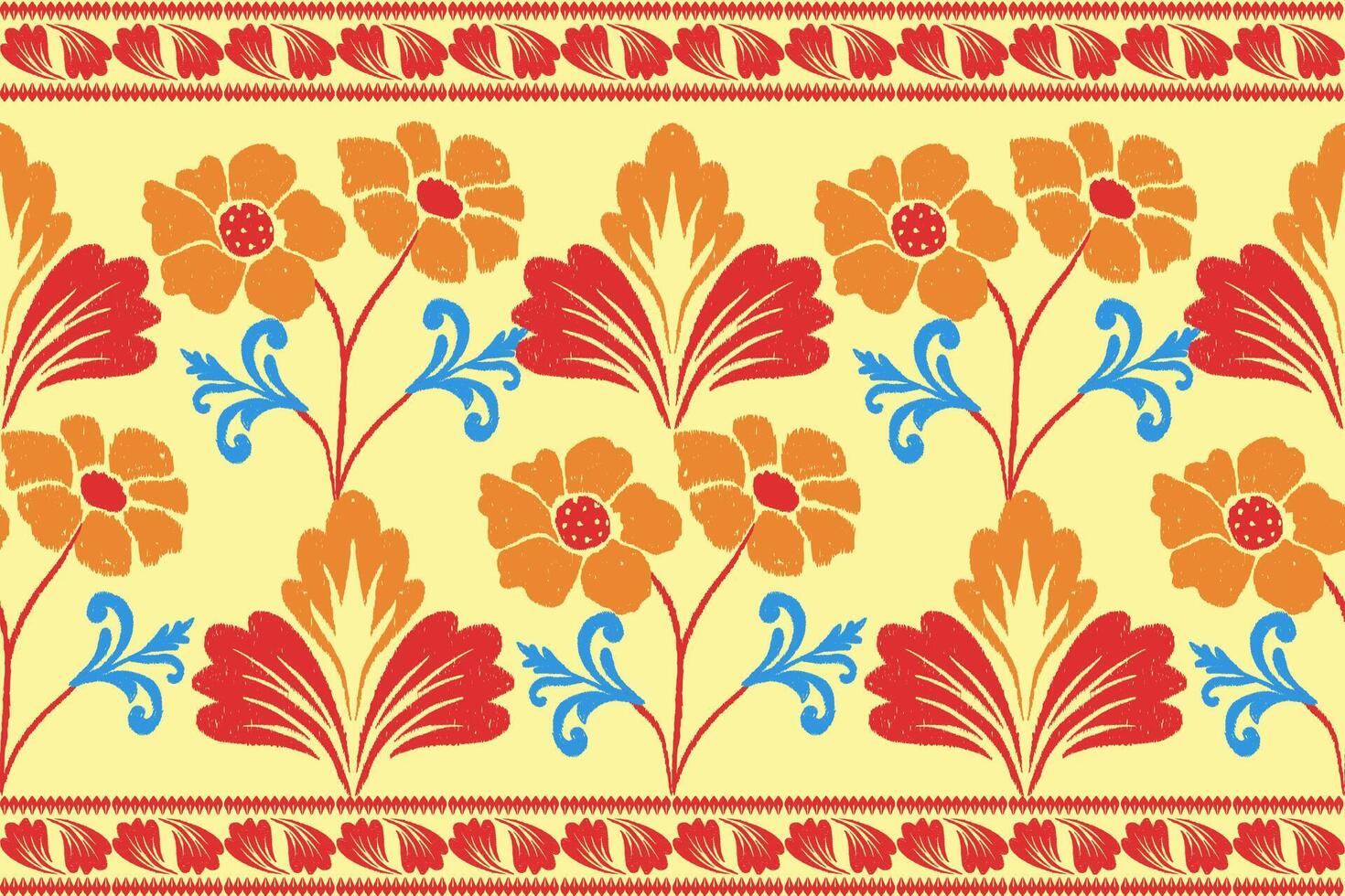 Floral background, geometric oriental seamless pattern, traditional orange, yellow design for background, carpet, wallpaper, clothing, wrapping, batik, fabric, embroidery pattern vector