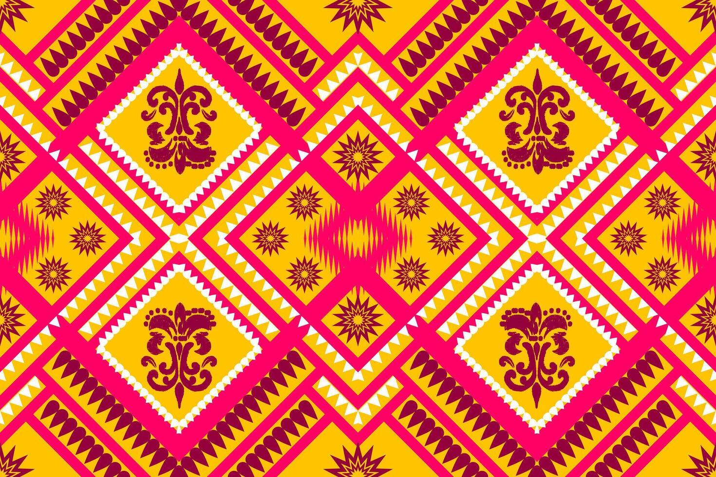 geometric pattern, traditional red, yellow design for background, carpet, wallpaper, clothing, wrapping, batik, fabric, embroidery pattern. vector