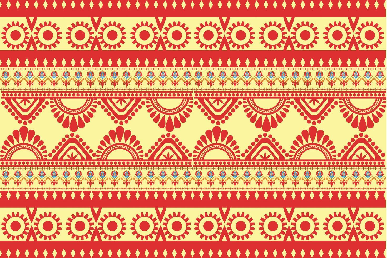 Floral background, seamless geometric pattern, traditional red, yellow design for background, carpet, wallpaper, clothing, wrapping, batik, fabric, embroidery pattern. vector