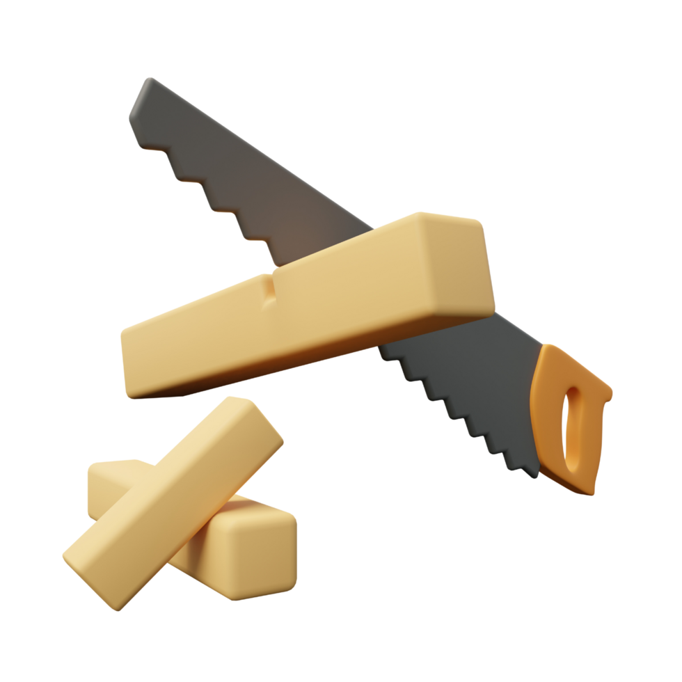 3d illustration of saw and wood abstract, construction illustration png
