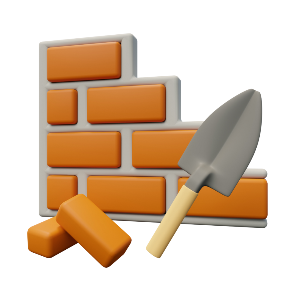 3d illustration of Brickwork, brick wall in construction abstract png