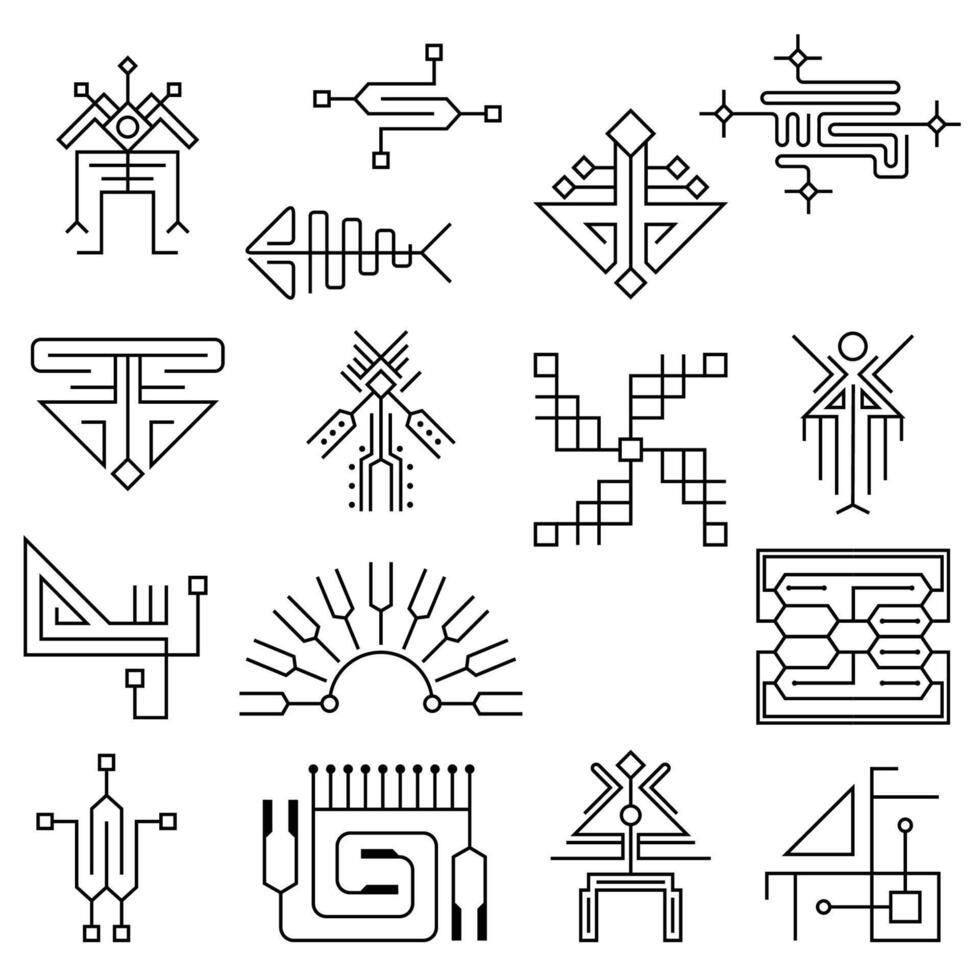Electronic design. High tech background. Microcircuit element stylized in a futuristic style. Thin line icons set. vector