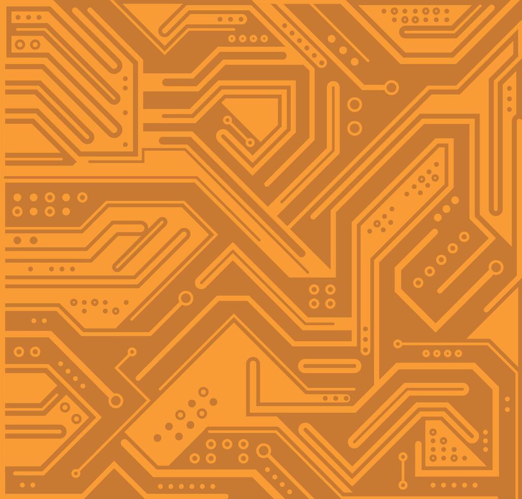 Circuit board, technology orange background. Digital electronic texture, high tech pattern vector