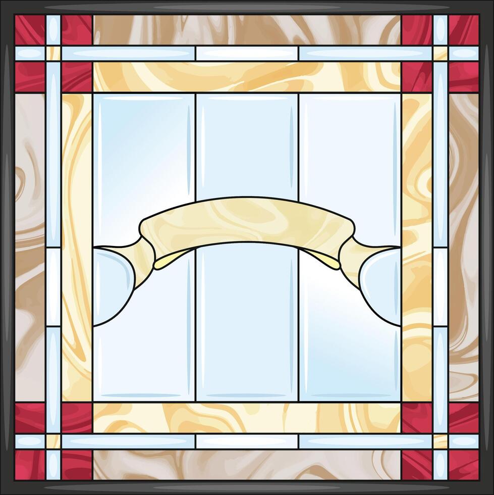 Stained glass with a place for a family name. Square frame. Colorful stained glass window in classic style for ceiling or door panels, Banner for your initials vector