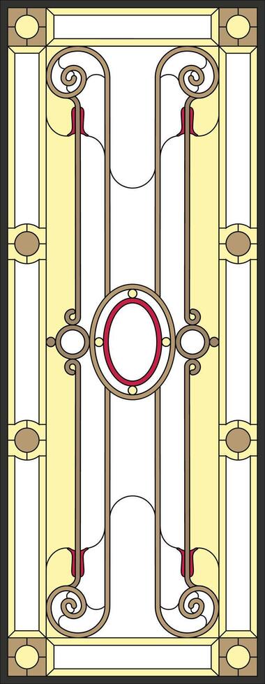 Stained-glass panel in a rectangular frame. Decorative design of the window or door. vector