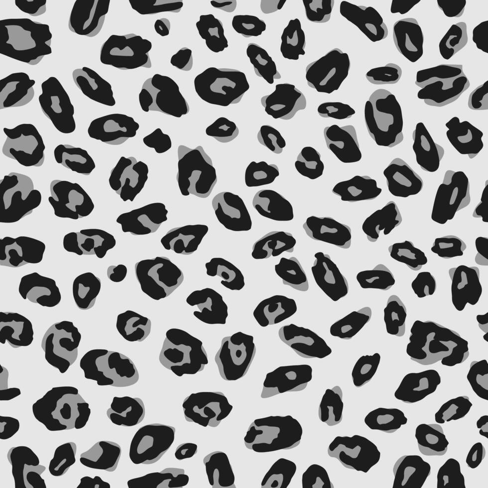 Trendy hand drawn seamless pattern snow leopard. Watercolor technique. Black and white animal skin background. vector