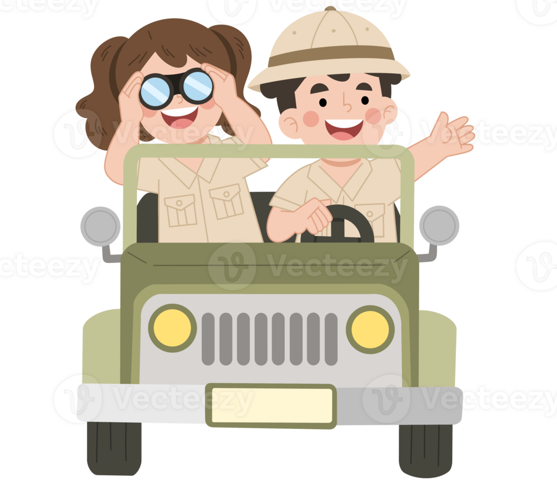Cartoon illustration of safari boy and girl png