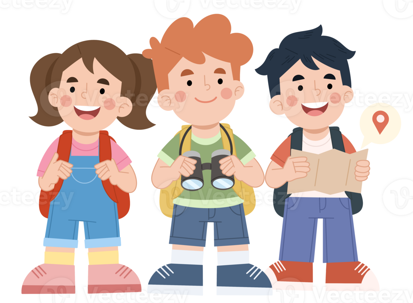 Cartoon illustration of happy children on an adventure png