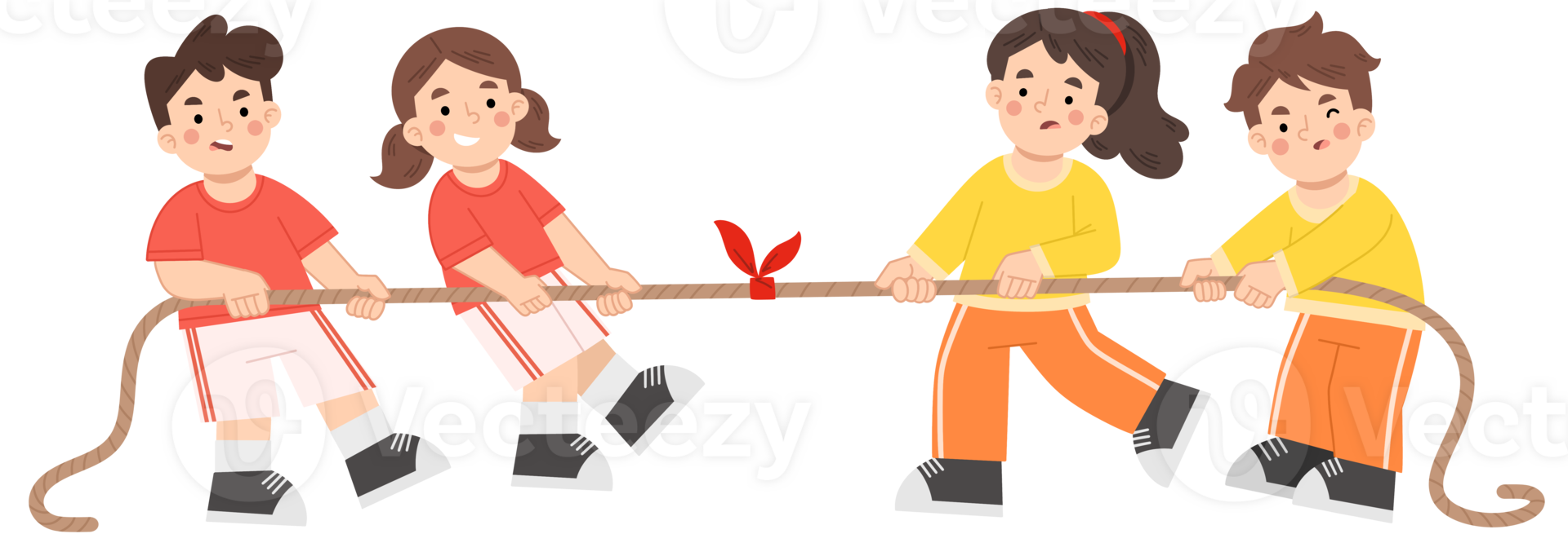 Cartoon illustration of children playing tug of war competition png