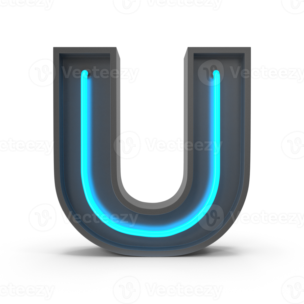 3d Neon Letter U png