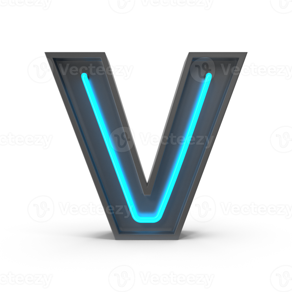3d Neon Letter V png