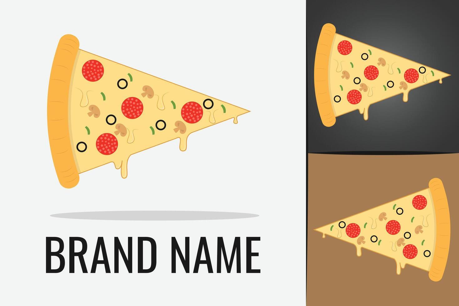 Pizza slice logo. Logotype Fast food Pizzeria cafe delivery. Cheese dripping pizza italian menu logo vector