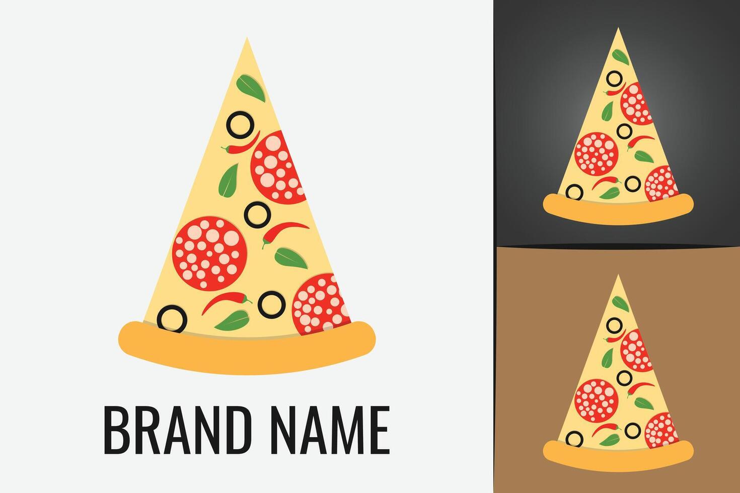 Pizza slice logo. Logotype Fast food Pizzeria cafe delivery. Cheese dripping pizza italian menu logo vector