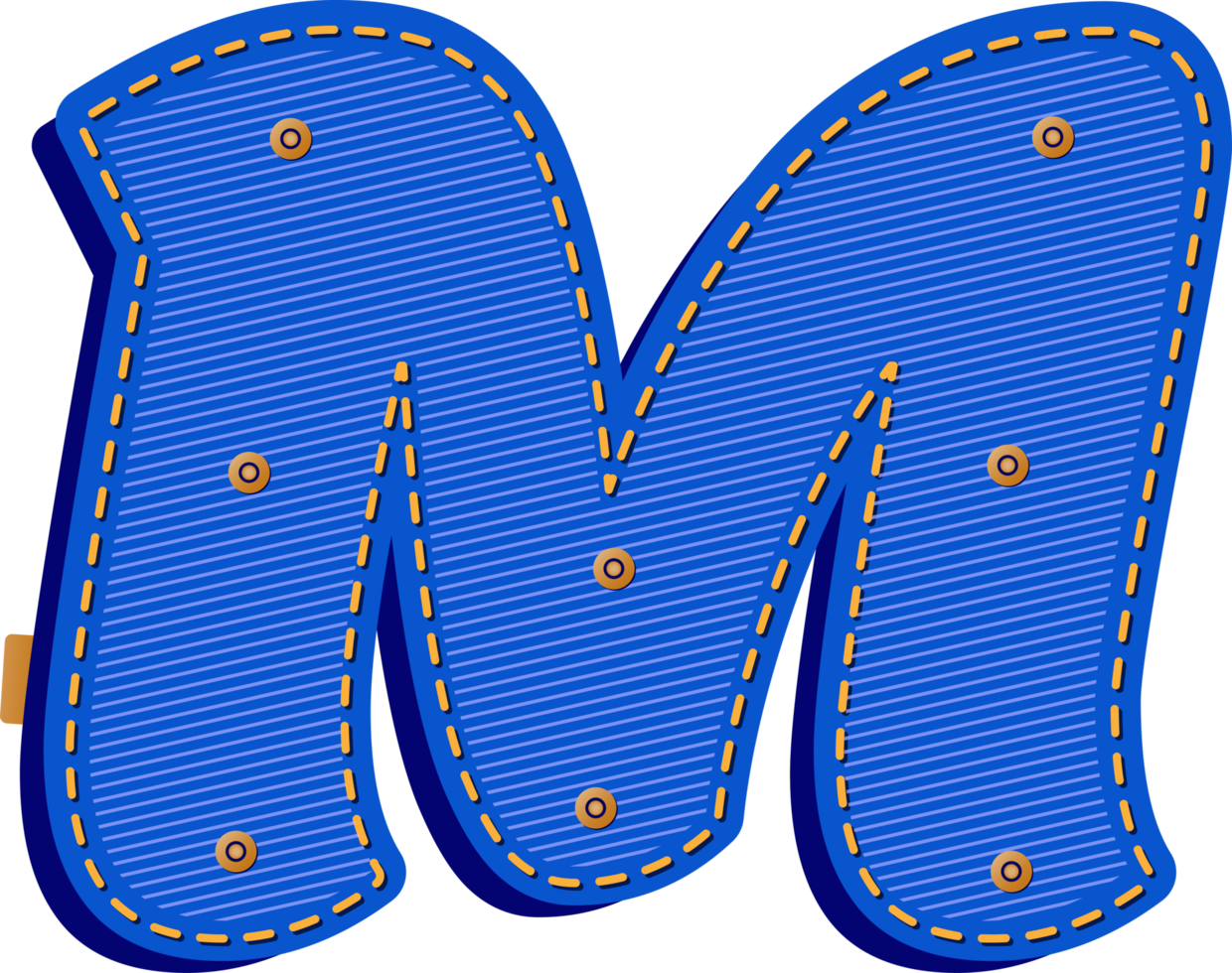 Letter M, Blue Jean with Buttons Alphabet png
