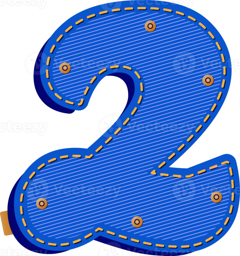 Number 2, Blue Jean with Buttons Alphabet png