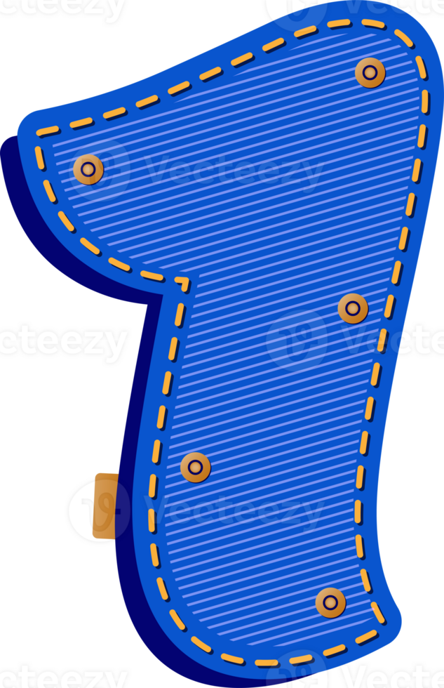 Number 1, Blue Jean with Buttons Alphabet png