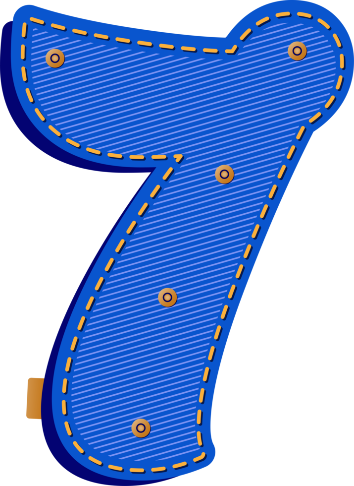 Number 7, Blue Jean with Buttons Alphabet png