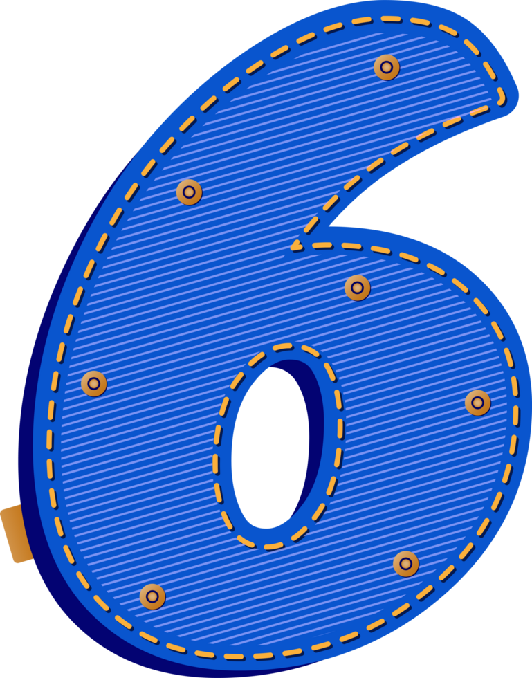 Number 6, Blue Jean with Buttons Alphabet png