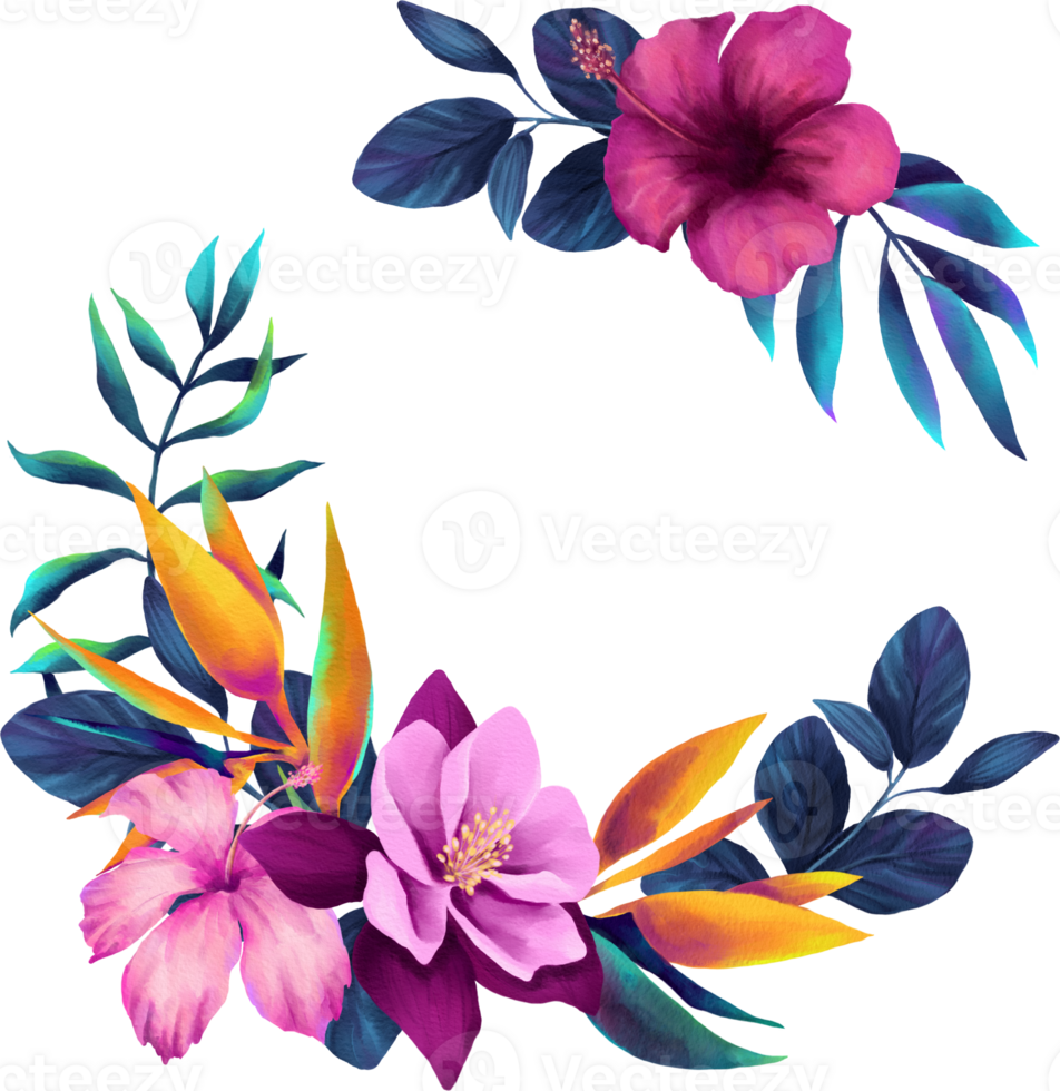 Vibrant Orchid Flora Watercolor Wreath Illustration png