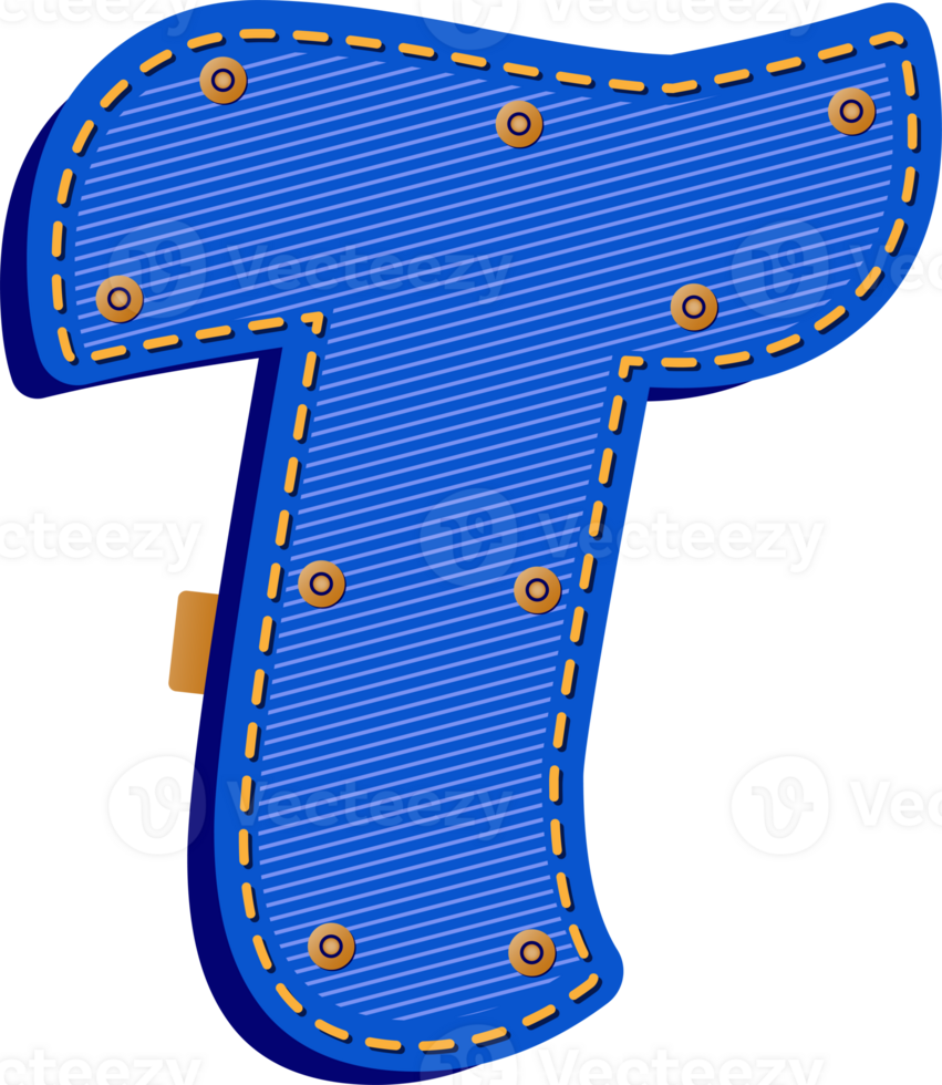 Letter T, Blue Jean with Buttons Alphabet png